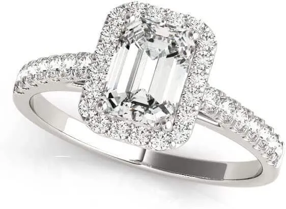 JewelMore 3/4 Carat Emerald Cut/Shape Halo Diamond Engagement Ring (VS-SI / G-H-I)