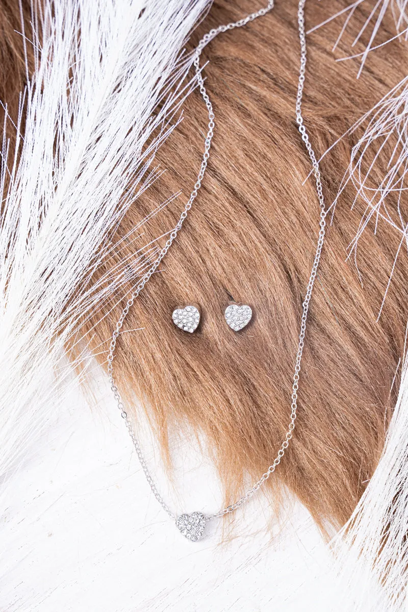 Juliet Crystal Silvertone Heart Necklace and Earring Set