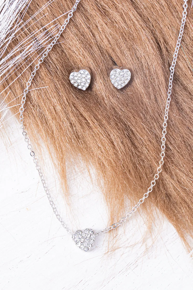 Juliet Crystal Silvertone Heart Necklace and Earring Set
