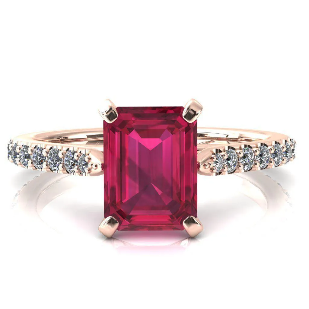 Kelsy Emerald Ruby 4 Prong 3/4 Shared Scalloped Inverted Cathedral Ring