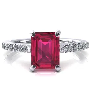 Kelsy Emerald Ruby 4 Prong 3/4 Shared Scalloped Inverted Cathedral Ring