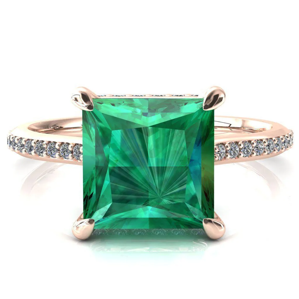 Kiki Princess Emerald 4 Prongs Claw Floating Halo 1/2 Pinpoint Inverted Cathedral Ring