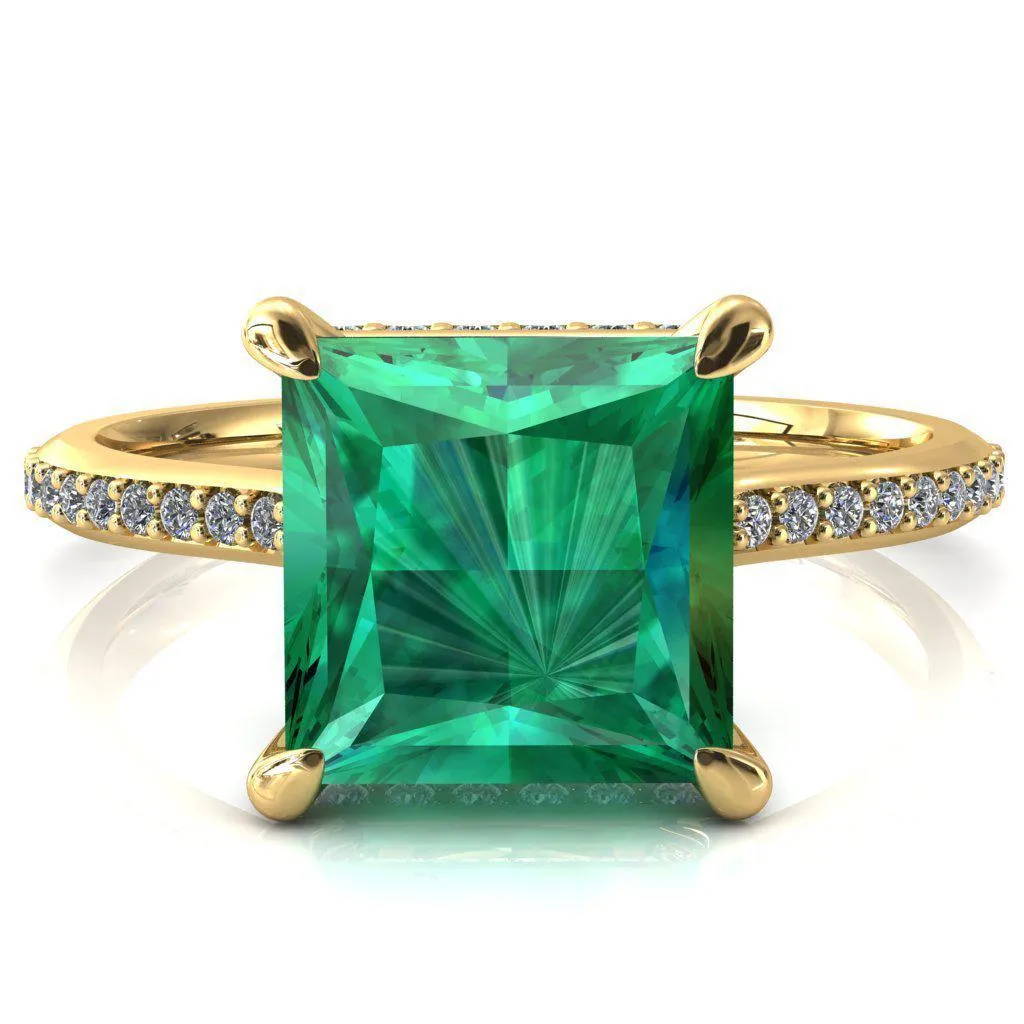 Kiki Princess Emerald 4 Prongs Claw Floating Halo 1/2 Pinpoint Inverted Cathedral Ring