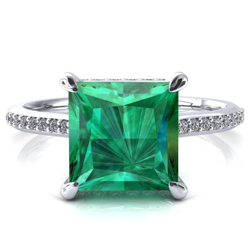 Kiki Princess Emerald 4 Prongs Claw Floating Halo 1/2 Pinpoint Inverted Cathedral Ring