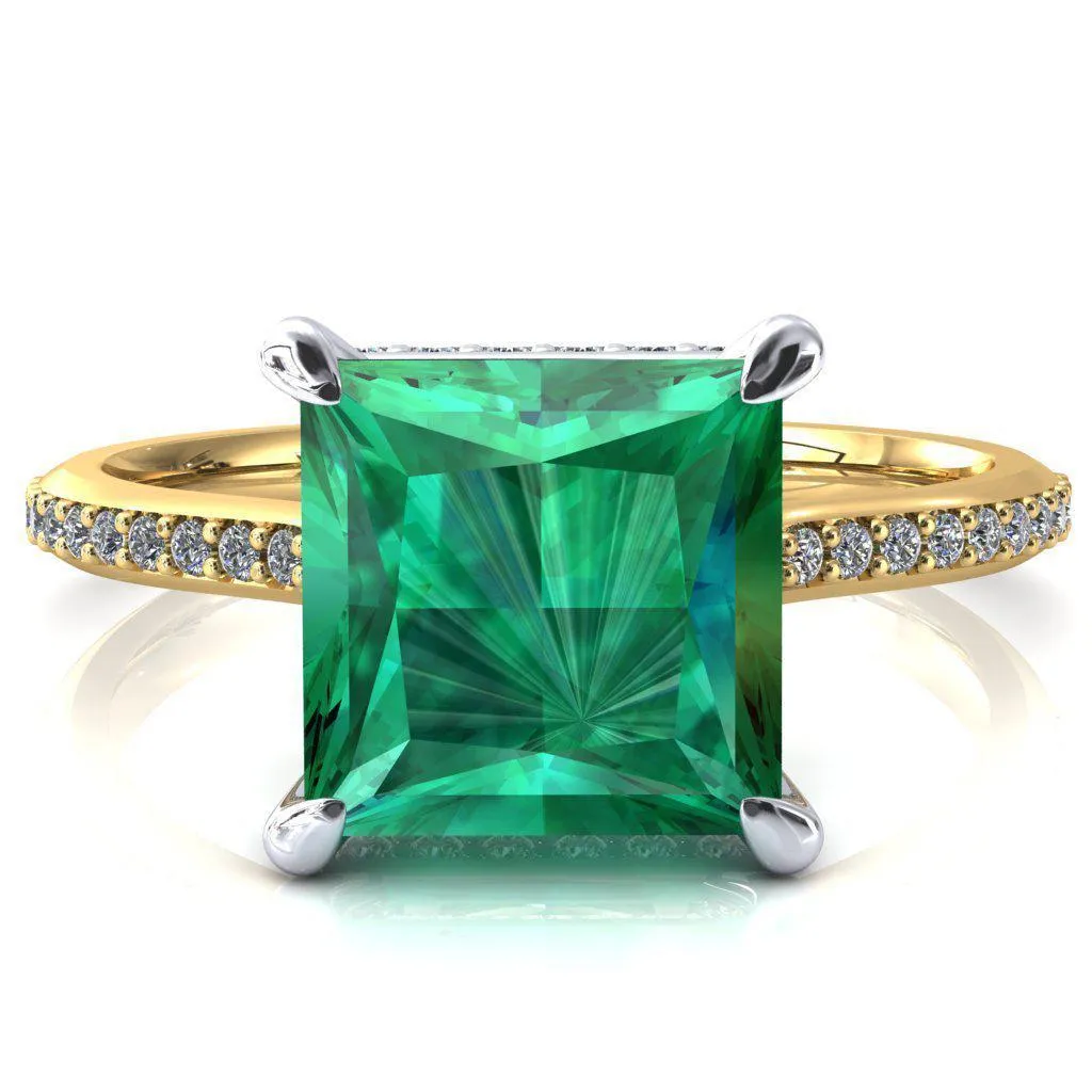 Kiki Princess Emerald 4 Prongs Claw Floating Halo 1/2 Pinpoint Inverted Cathedral Ring