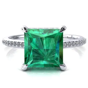 Kiki Princess Emerald 4 Prongs Claw Floating Halo 1/2 Pinpoint Inverted Cathedral Ring