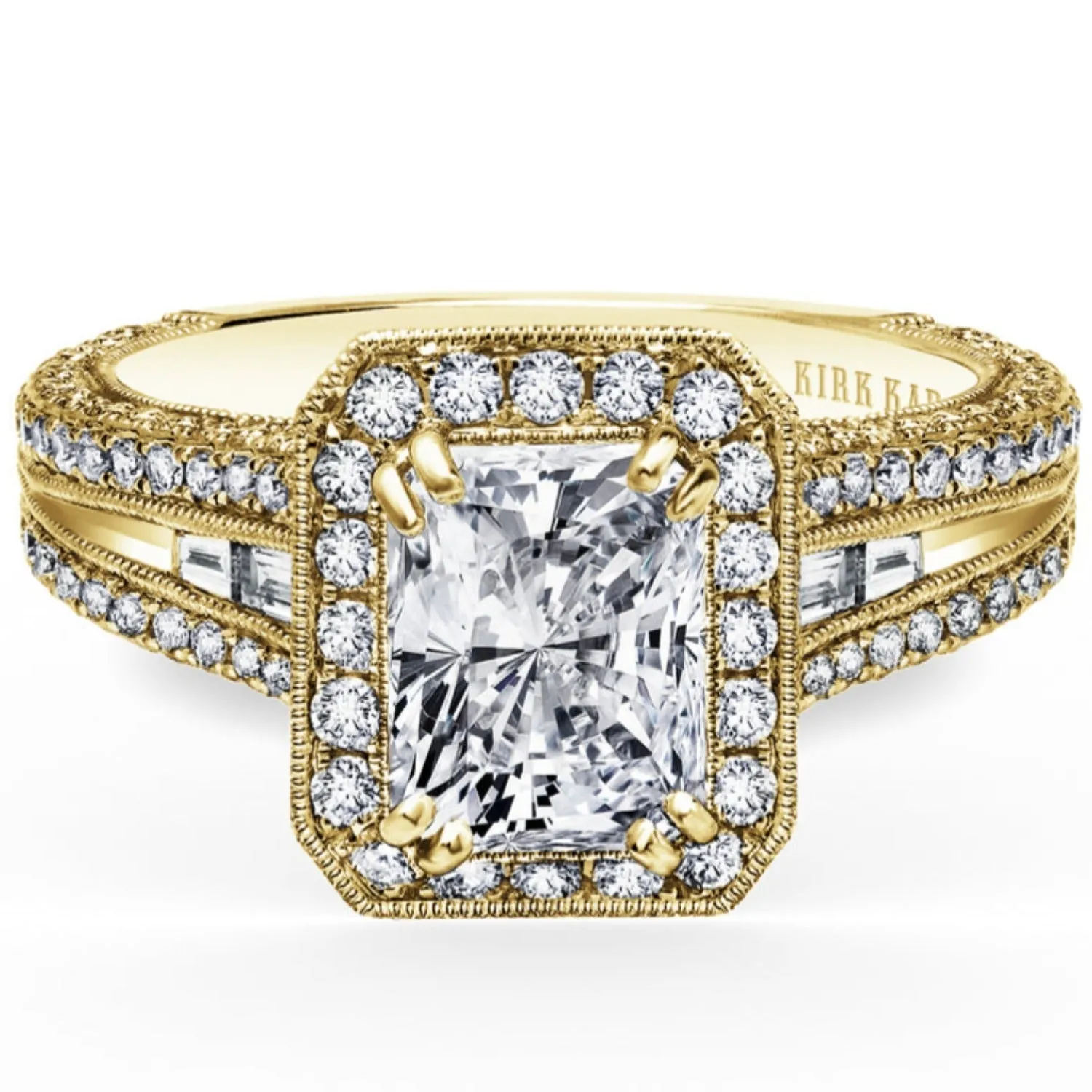 Kirk Kara "Carmella" Emerald Cut Halo Pave Diamond Engagement Ring