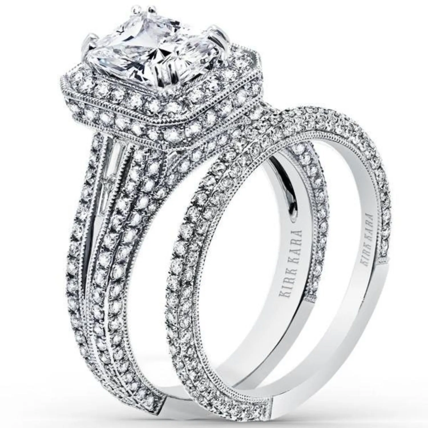 Kirk Kara "Carmella" Emerald Cut Halo Pave Diamond Engagement Ring
