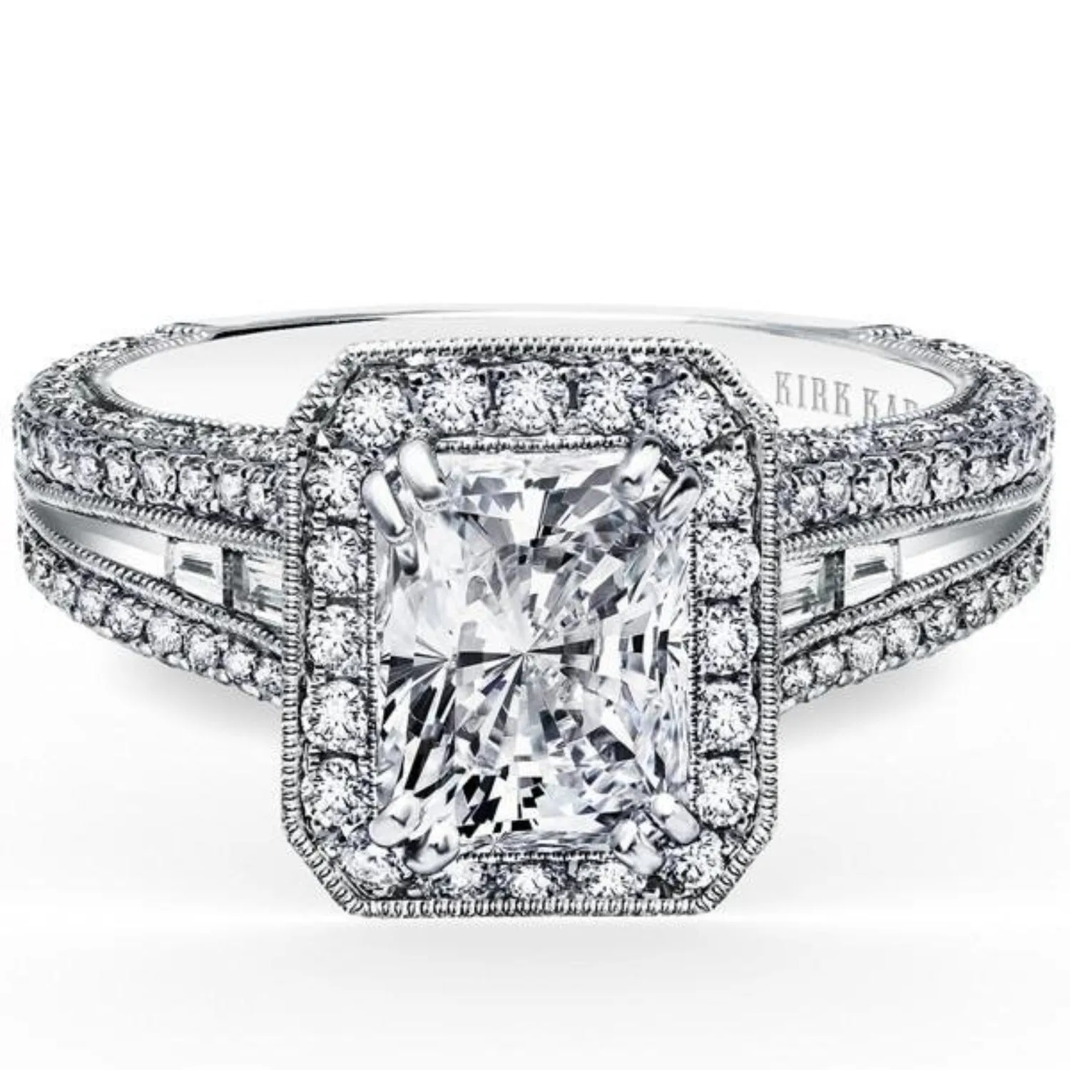 Kirk Kara "Carmella" Emerald Cut Halo Pave Diamond Engagement Ring