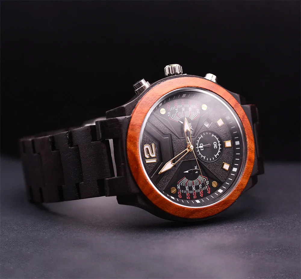 Knoll Mens Dark Chronograph Wood Watch