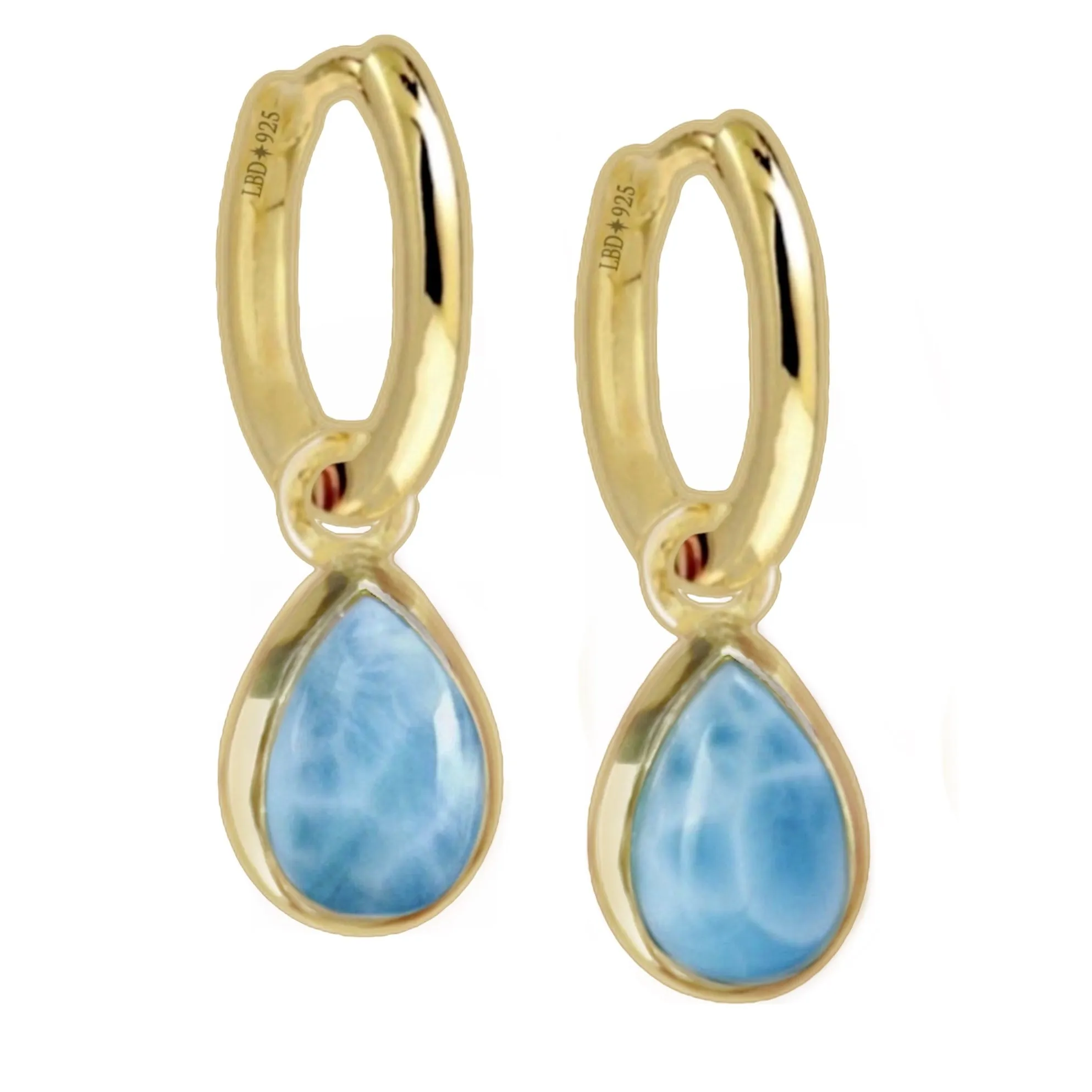 Laihas Classic Chic Raindrop Gold Larimar Hoop Earrings