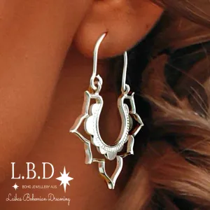 Laihas Large Bohemian Lotus Flower Sterling Silver Hoop Earrings