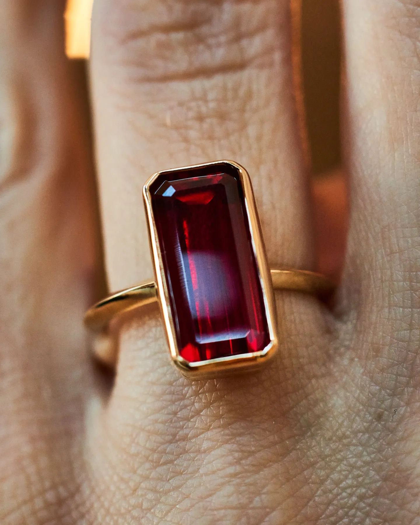 Large Emerald Cut Garnet Ring