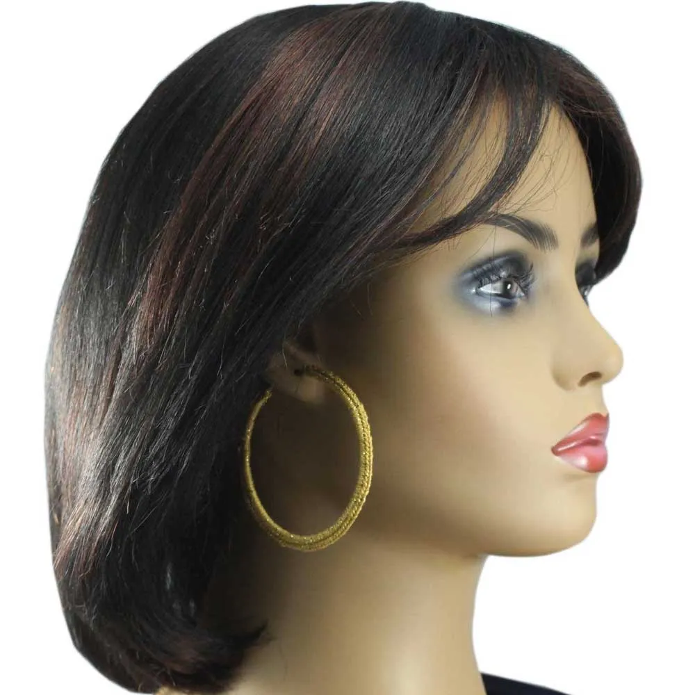 Large Glittering Gold Crochet Hoop Pierced Earring - STXE27