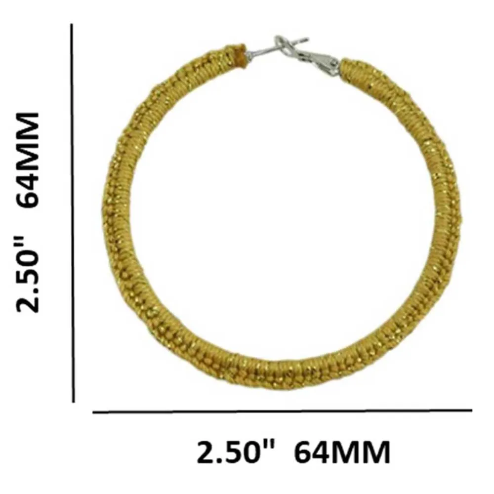Large Glittering Gold Crochet Hoop Pierced Earring - STXE27