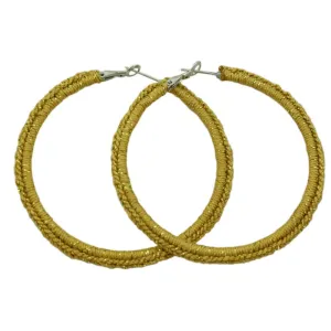 Large Glittering Gold Crochet Hoop Pierced Earring - STXE27