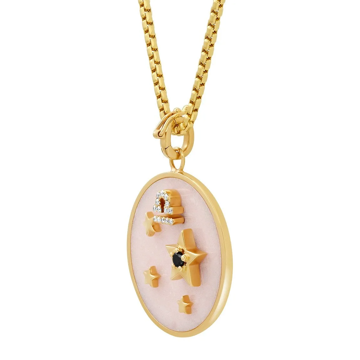 Large Pink Opal Zodiac Necklace - Aquarius on 18” Chain available in store (Other Signs by Special Order)