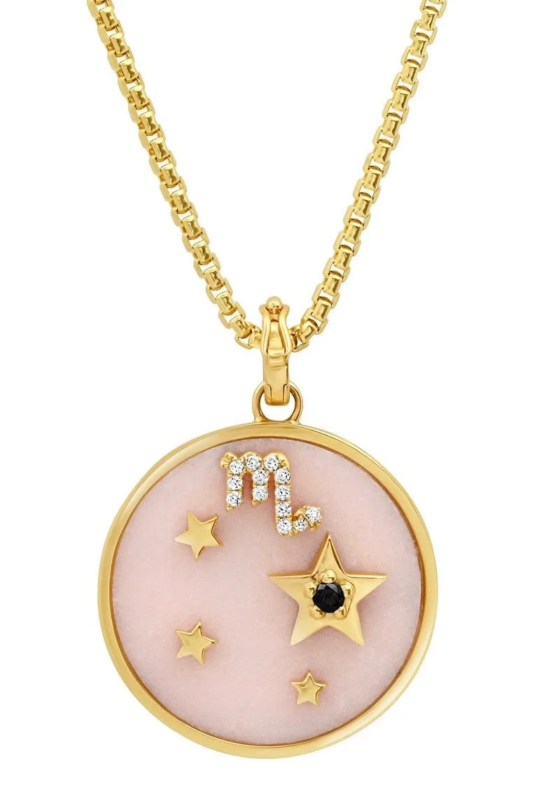 Large Pink Opal Zodiac Necklace - Aquarius on 18” Chain available in store (Other Signs by Special Order)