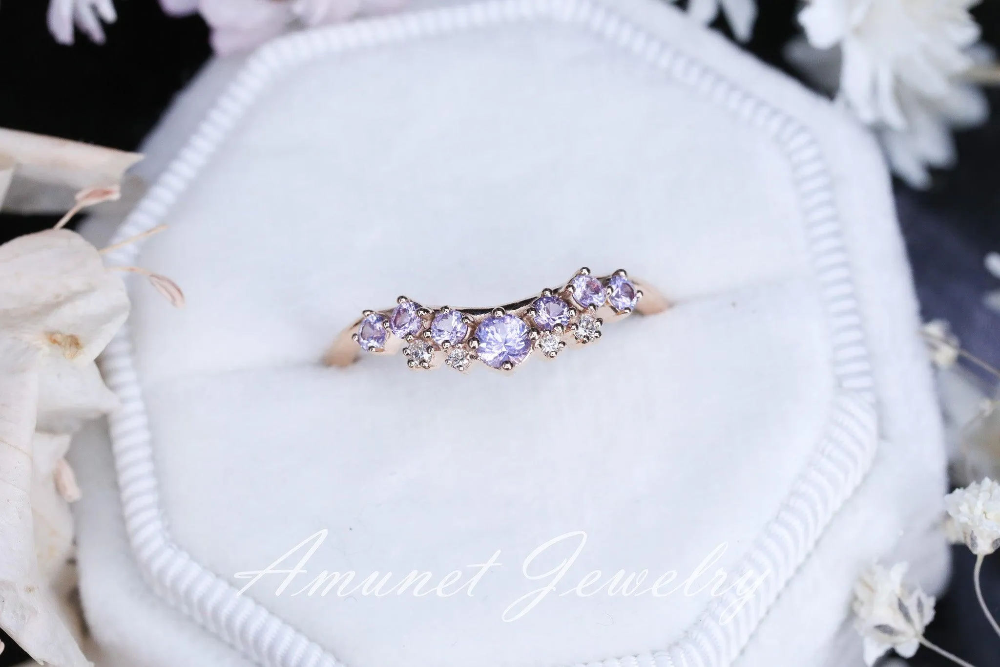 Lavender sapphire ring, sapphire wedding band , engagement ring, sapphire diamond ring, lavender sapphire.
