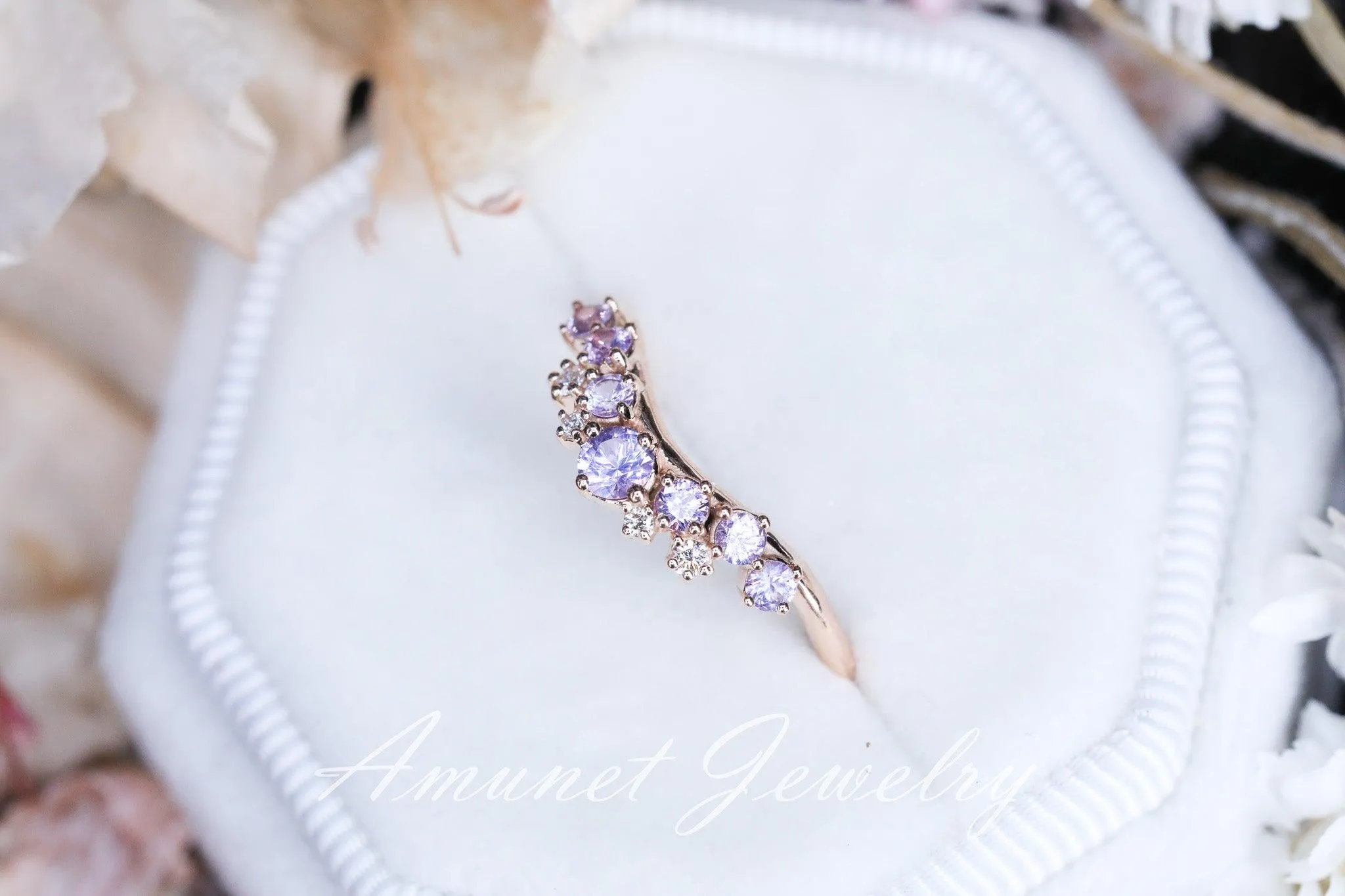Lavender sapphire ring, sapphire wedding band , engagement ring, sapphire diamond ring, lavender sapphire.