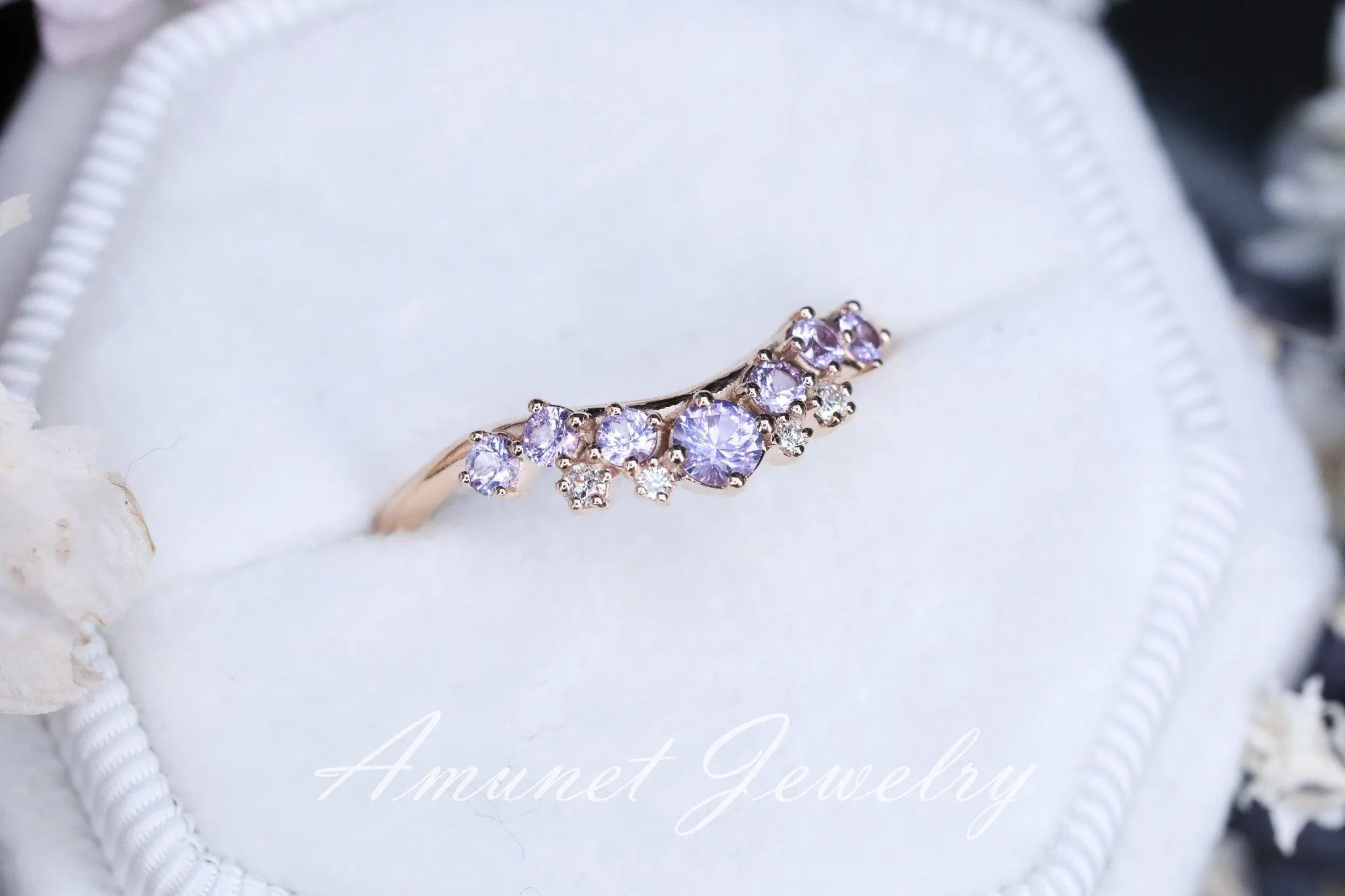 Lavender sapphire ring, sapphire wedding band , engagement ring, sapphire diamond ring, lavender sapphire.