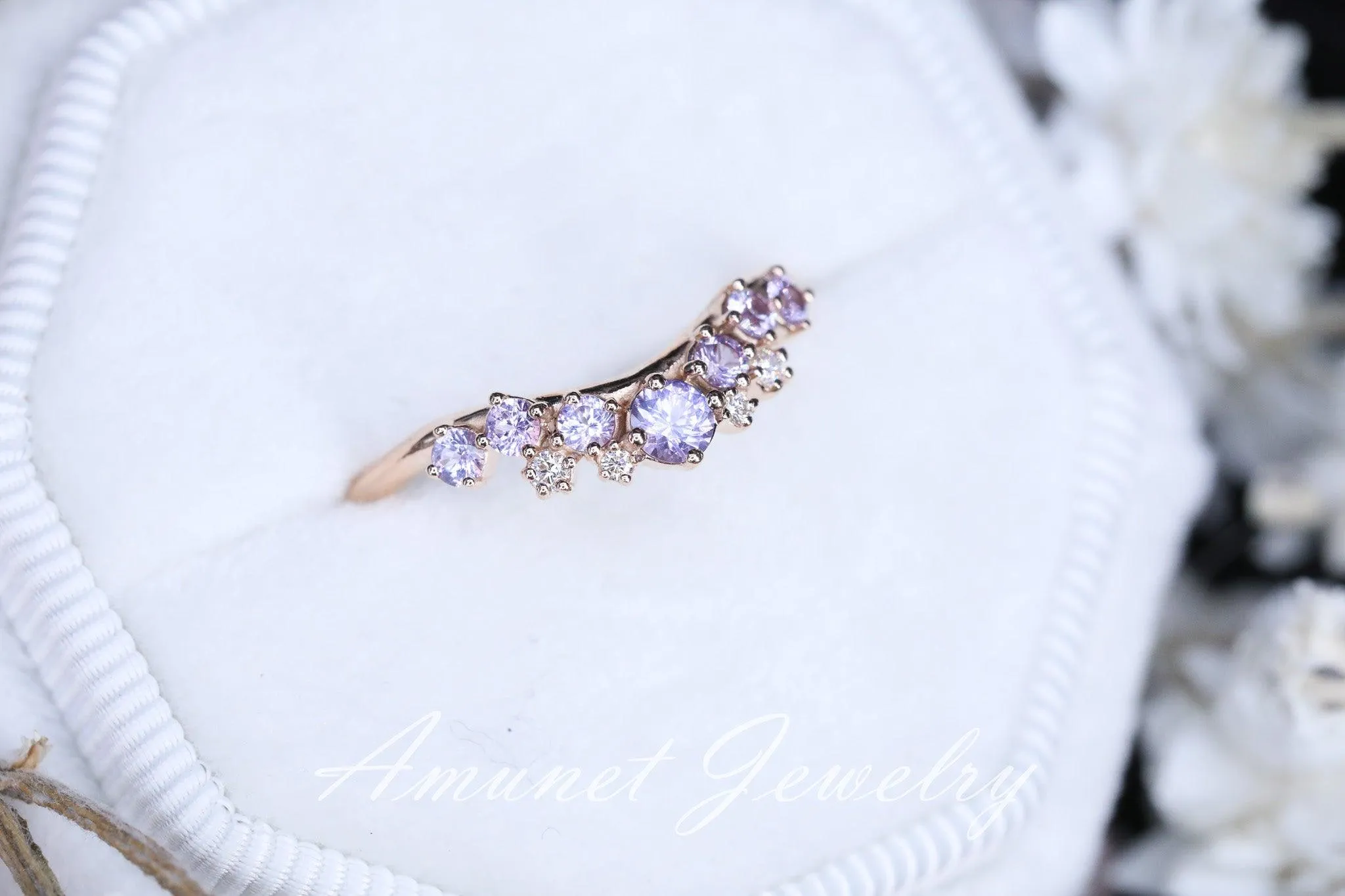Lavender sapphire ring, sapphire wedding band , engagement ring, sapphire diamond ring, lavender sapphire.