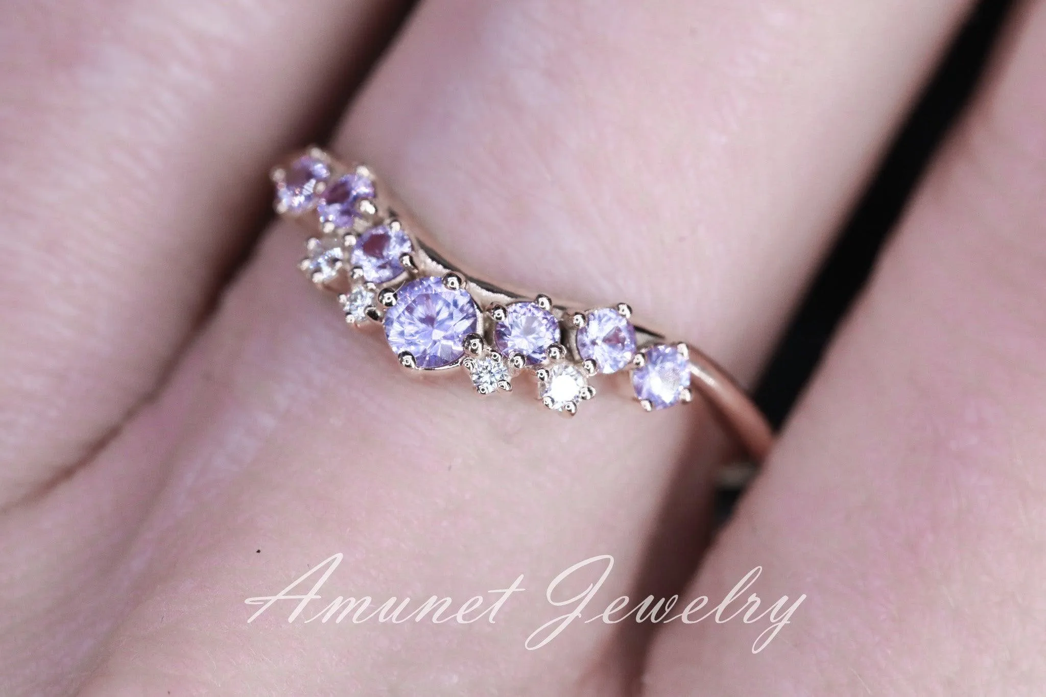 Lavender sapphire ring, sapphire wedding band , engagement ring, sapphire diamond ring, lavender sapphire.