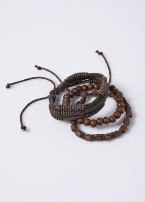Leather, rope and wooden bead bracelets