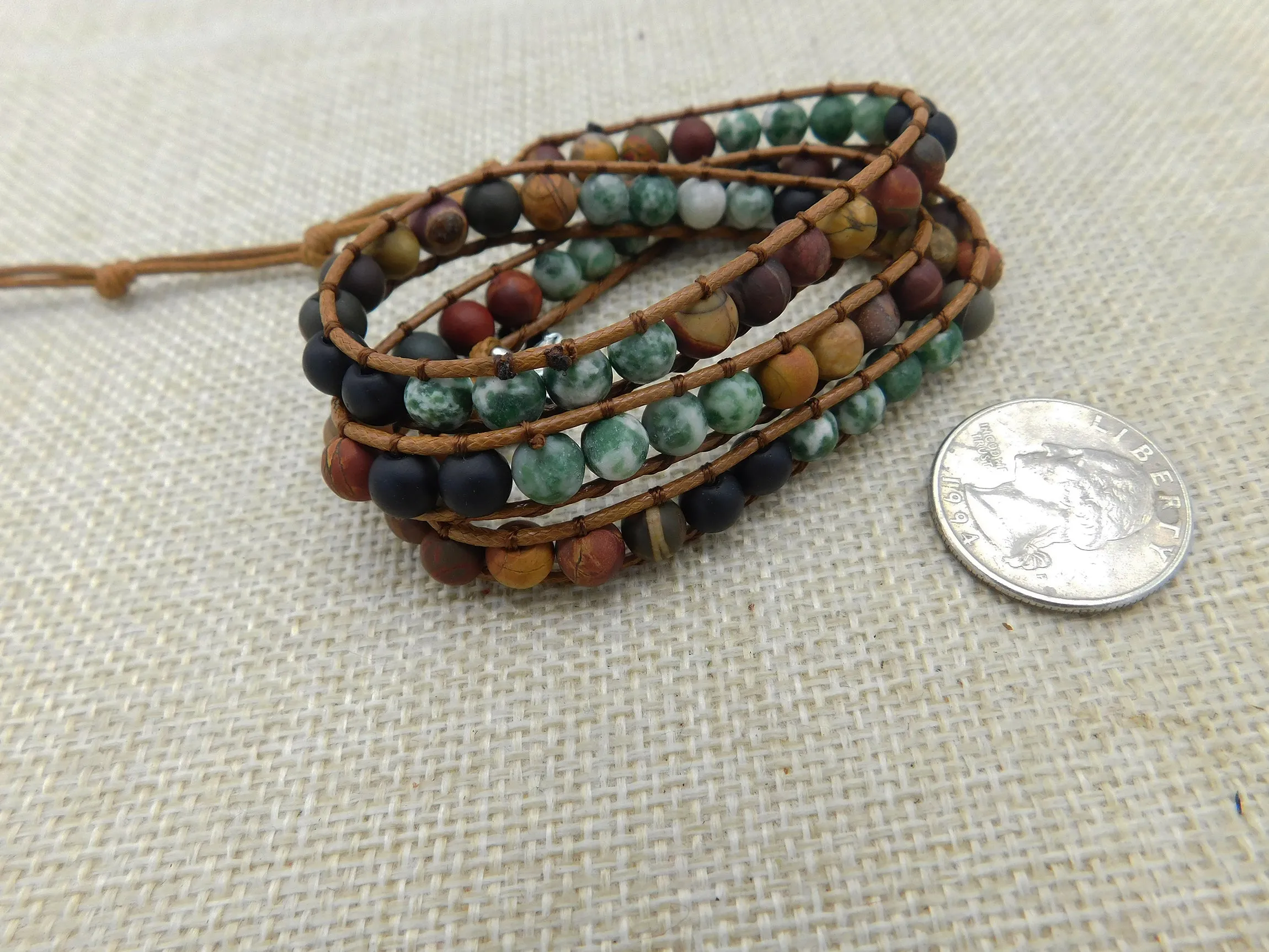 Leather Wrapped Beaded Natural Stone Jewelry Adjustable