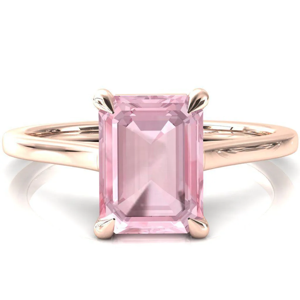 Lizzy Emerald Pink Sapphire 4 Claw Prong Cathedral Engagement Ring