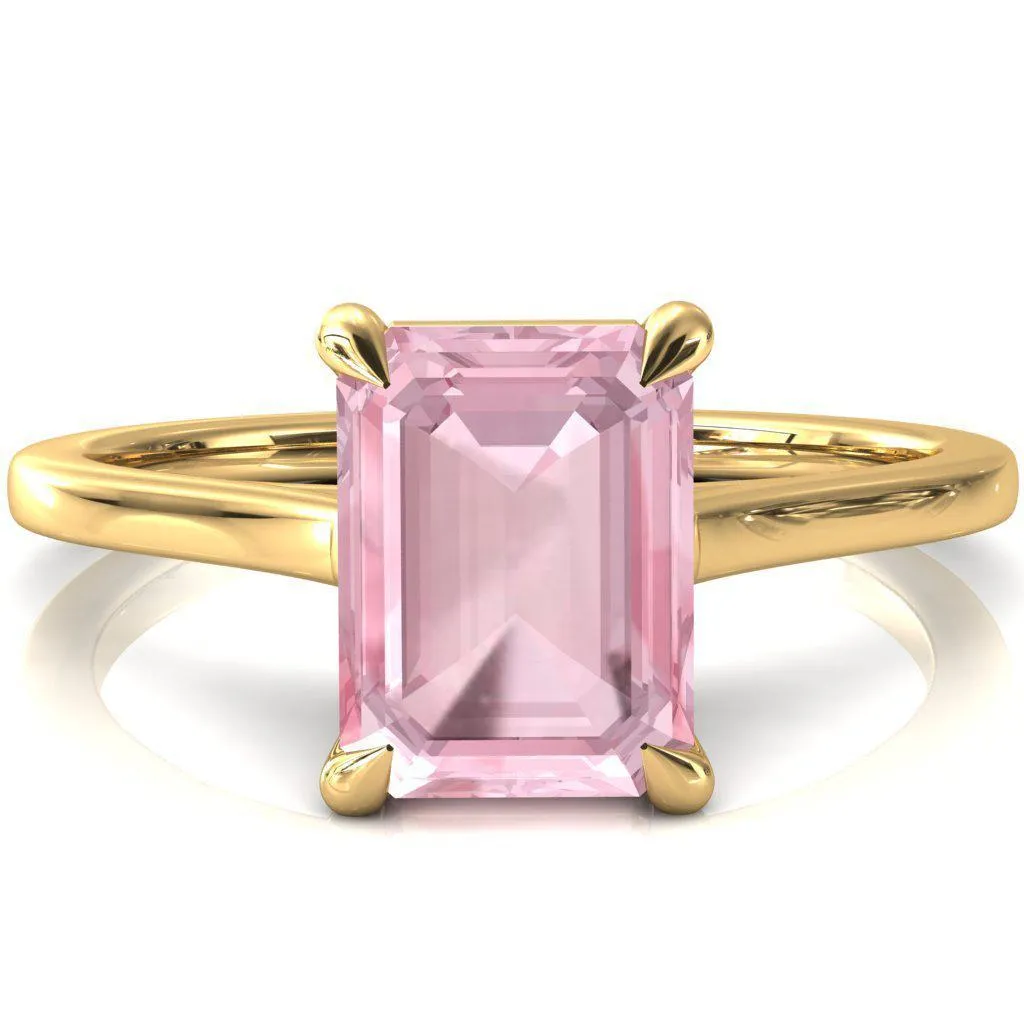 Lizzy Emerald Pink Sapphire 4 Claw Prong Cathedral Engagement Ring