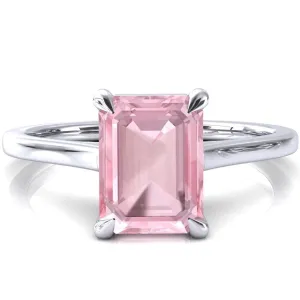 Lizzy Emerald Pink Sapphire 4 Claw Prong Cathedral Engagement Ring