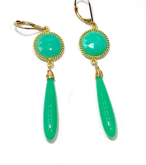 Long Green Drop Earrings Chrysoprase Chalcedony Connectors