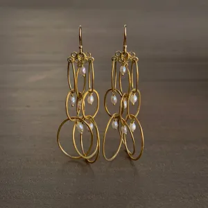 Long Layered Gold Earrings with Pearl Details