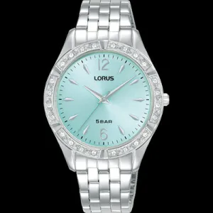 Lorus Ladies Dress Watch 50M Silver Tone with Turquoise Sunray Dial