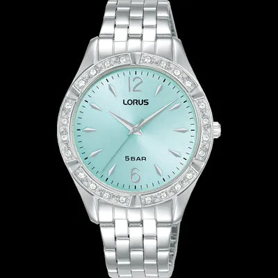 Lorus Ladies Dress Watch 50M Silver Tone with Turquoise Sunray Dial