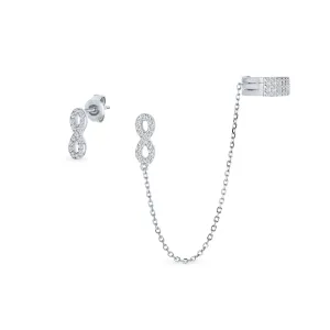 Love Symbol Ear Cuff Cartilage Threader Wrap Infinity Earring CZ Stud Set Gold