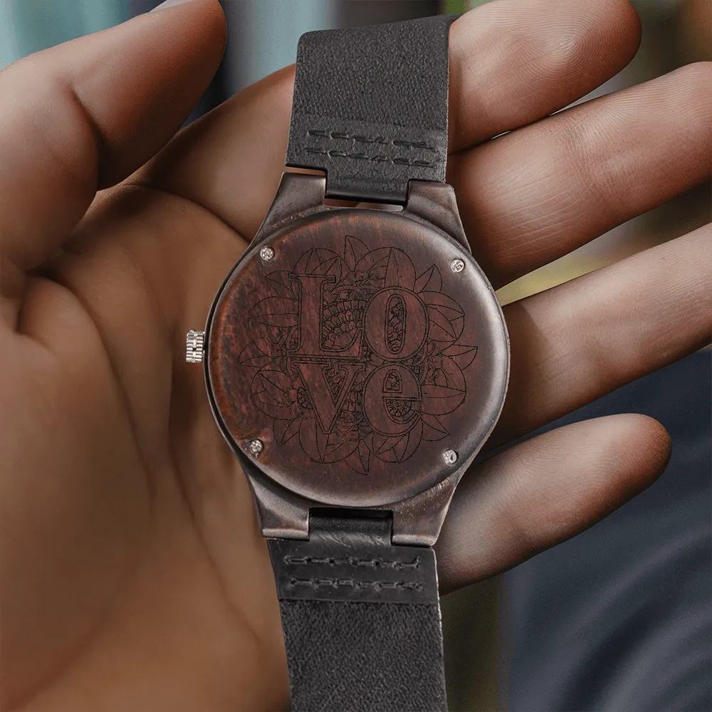 Love with Sunflowers Engraved Wooden Luxury Watch