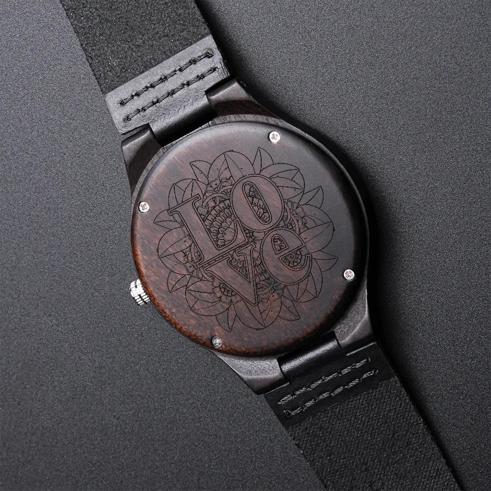 Love with Sunflowers Engraved Wooden Luxury Watch
