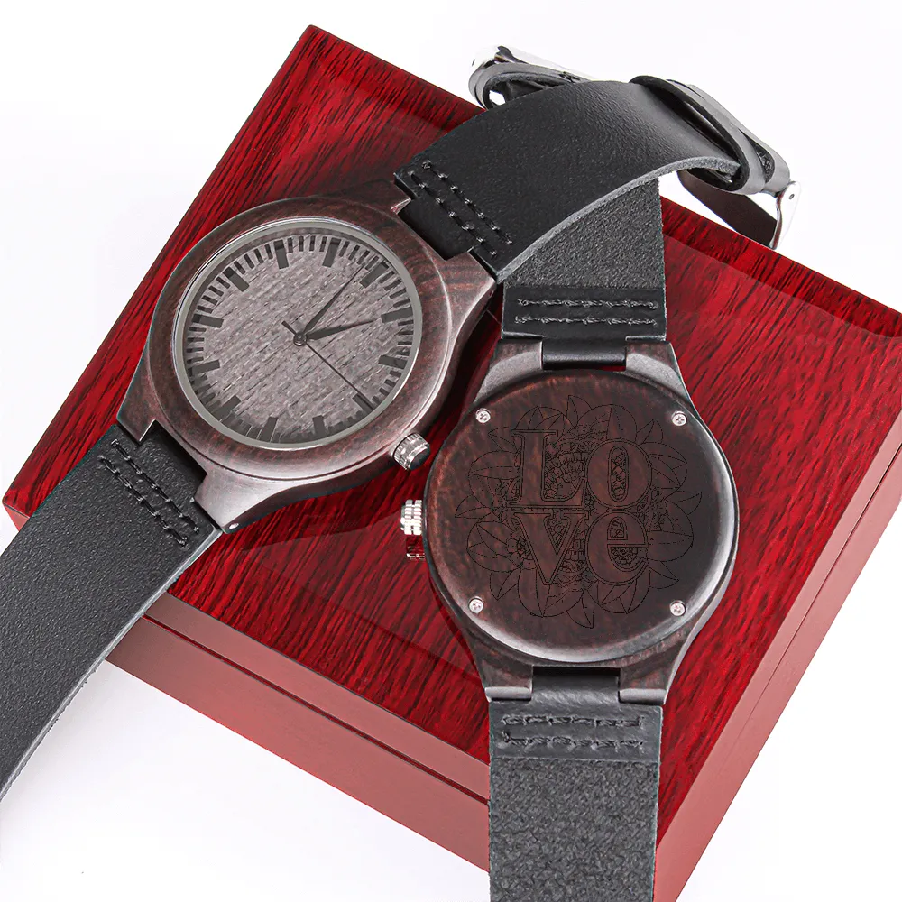 Love with Sunflowers Engraved Wooden Luxury Watch