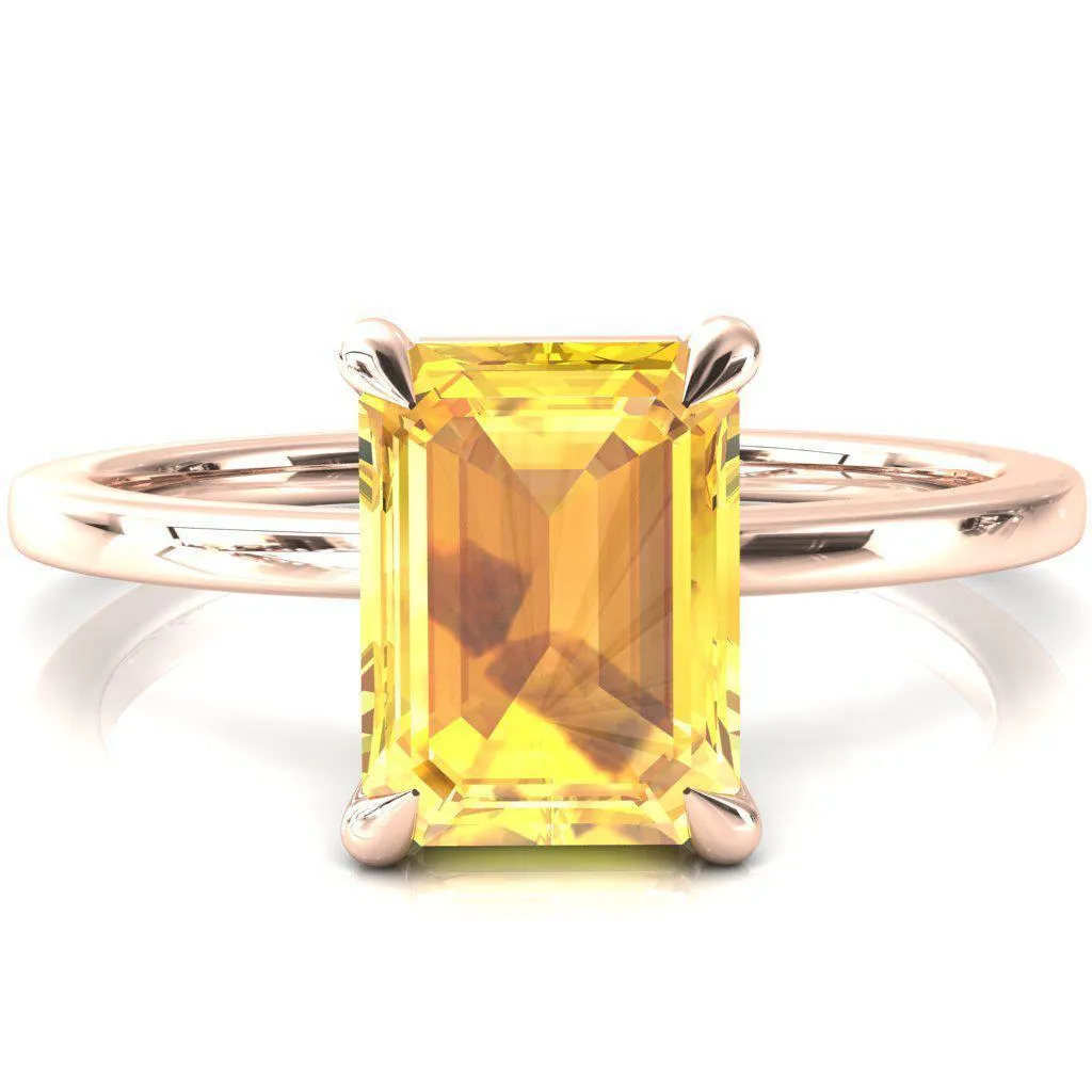 Lyla Emerald Yellow Sapphire 4 Claw Prong Single Rail Solitaire Ring