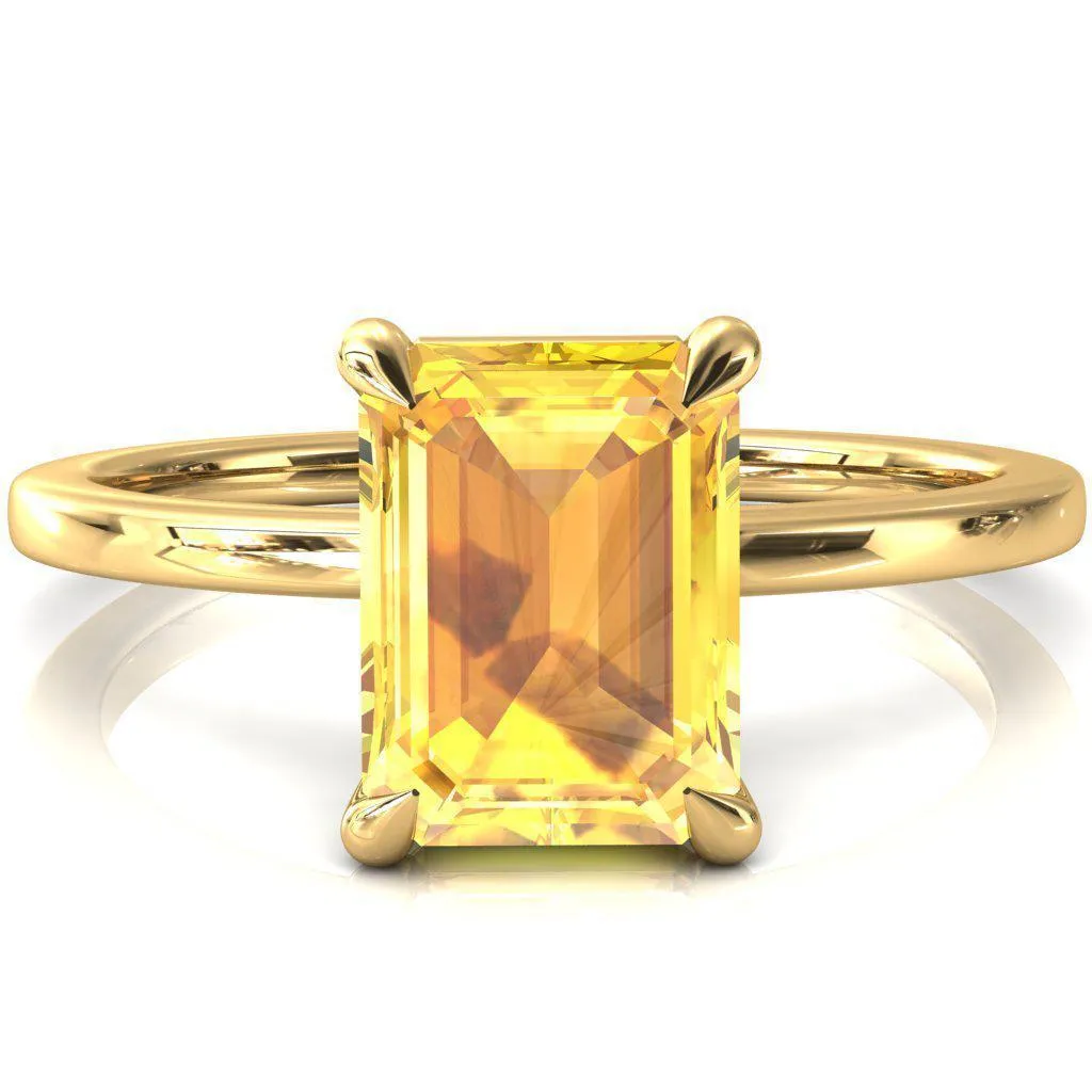 Lyla Emerald Yellow Sapphire 4 Claw Prong Single Rail Solitaire Ring