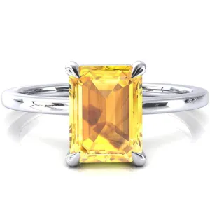Lyla Emerald Yellow Sapphire 4 Claw Prong Single Rail Solitaire Ring
