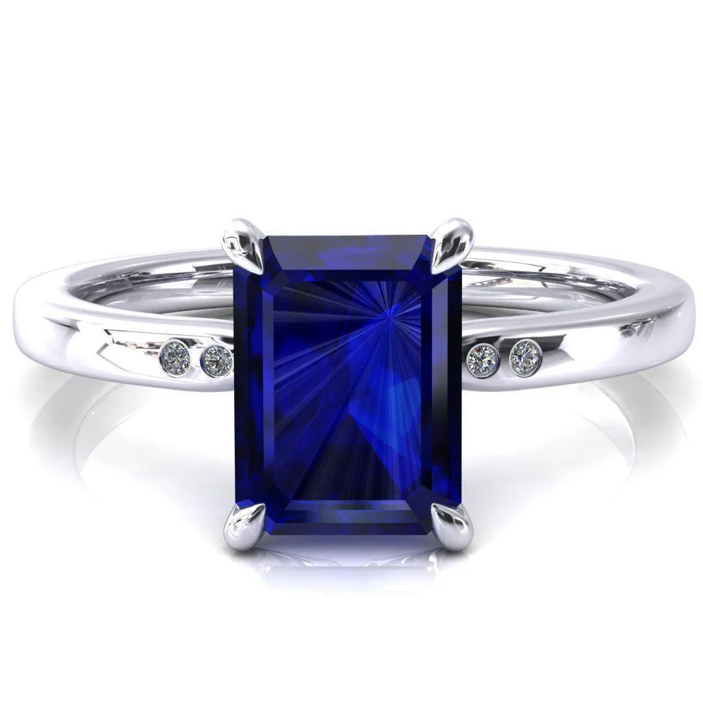 Maise Emerald Blue Sapphire 4 Prong Diamond Accent Engagement Ring