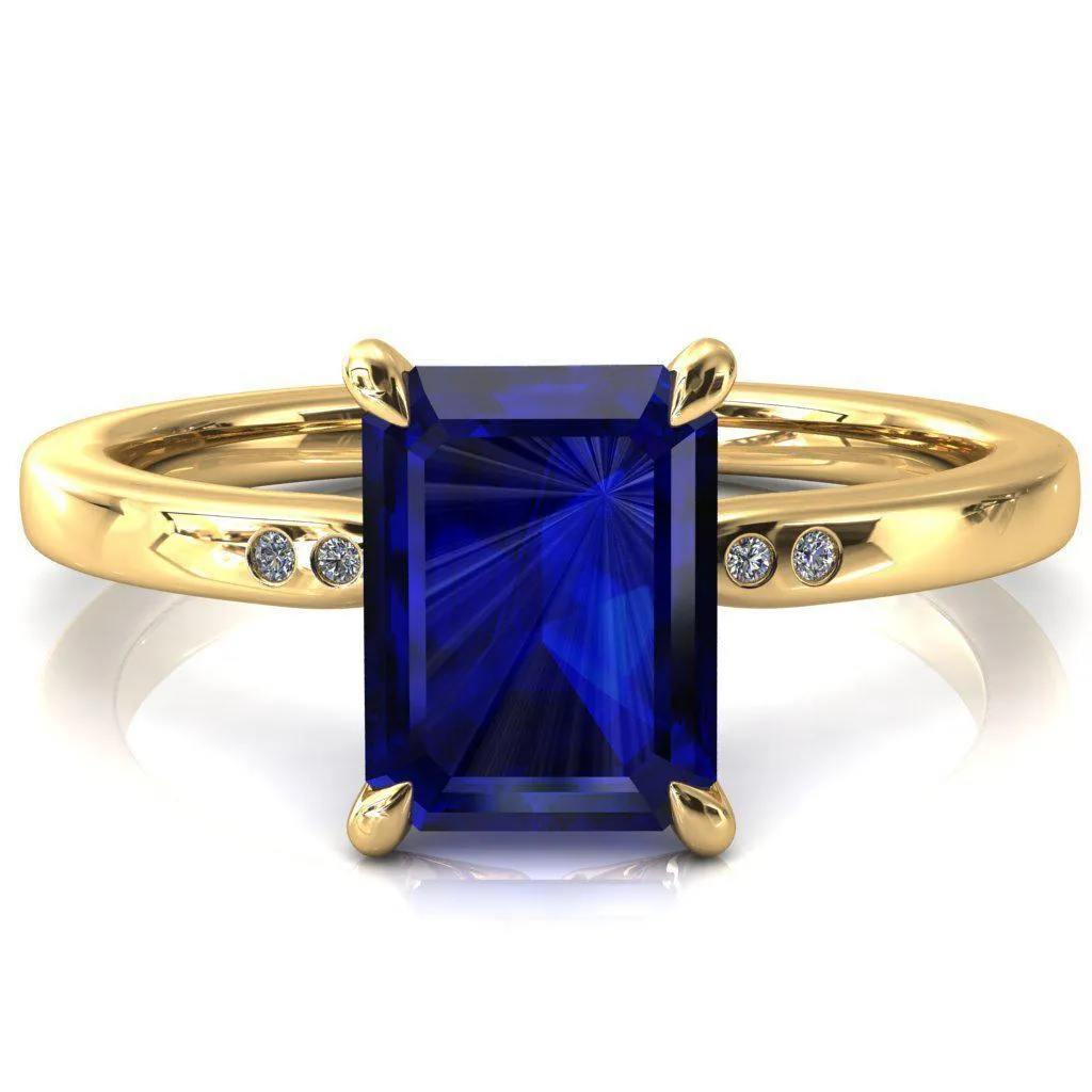 Maise Emerald Blue Sapphire 4 Prong Diamond Accent Engagement Ring
