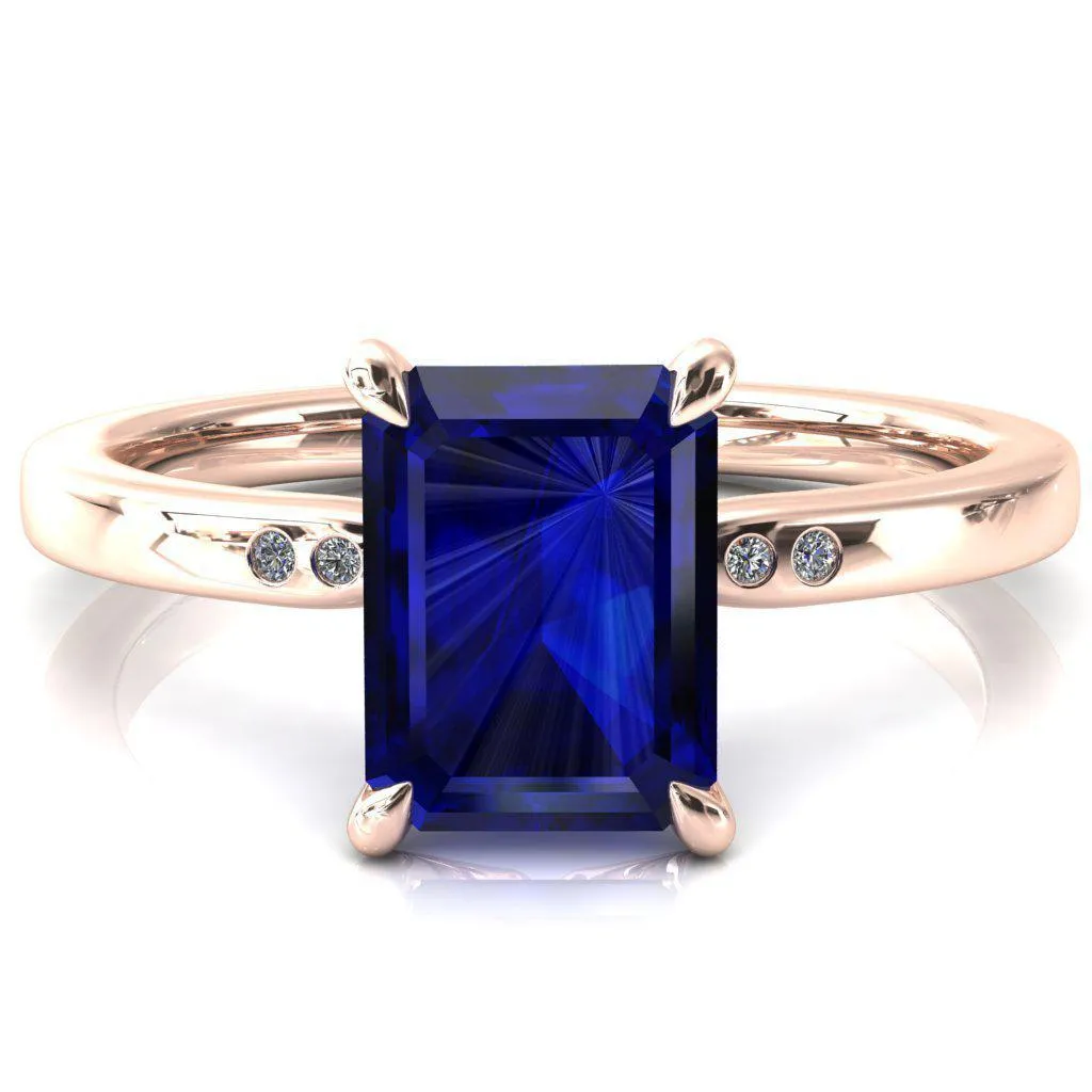 Maise Emerald Blue Sapphire 4 Prong Diamond Accent Engagement Ring