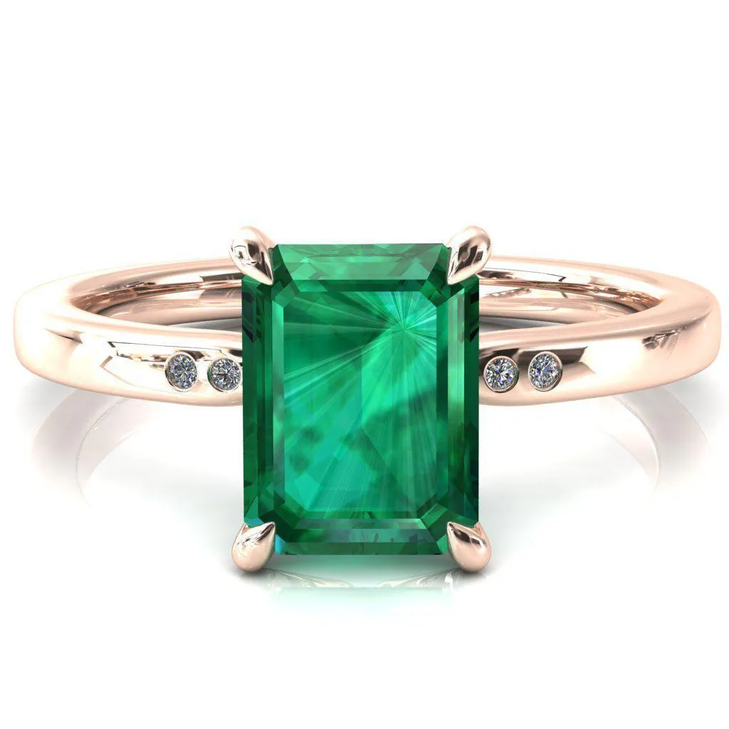 Maise Emerald Emerald 4 Prong Diamond Accent Engagement Ring