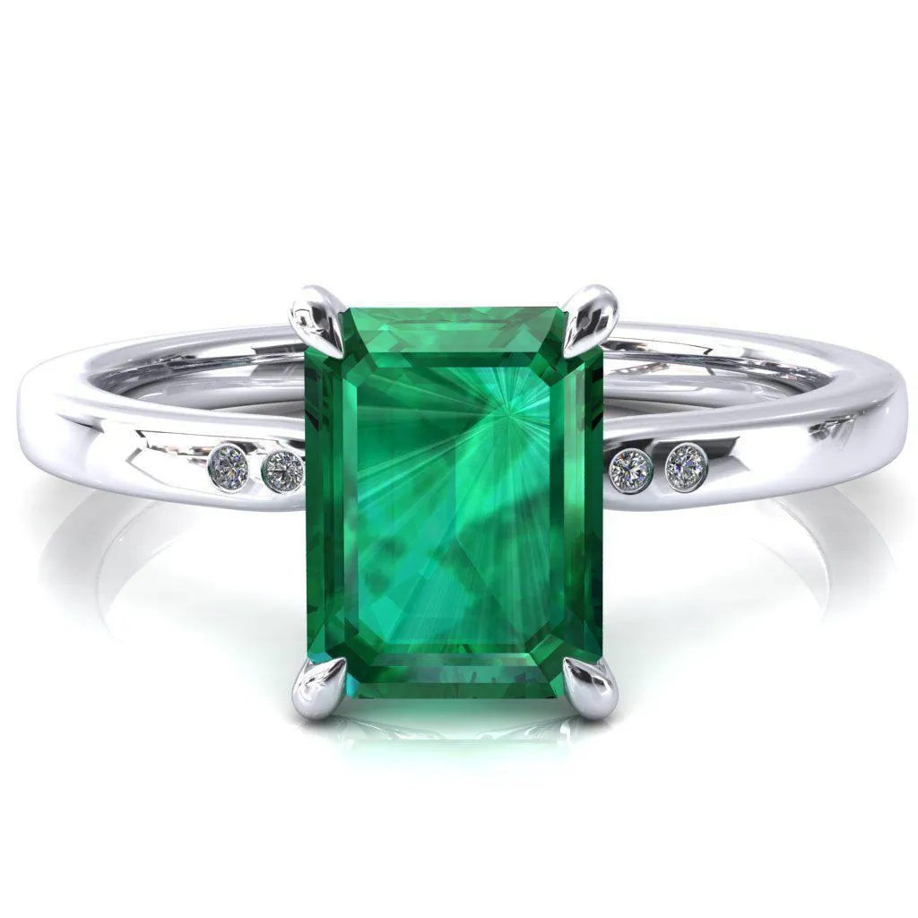 Maise Emerald Emerald 4 Prong Diamond Accent Engagement Ring
