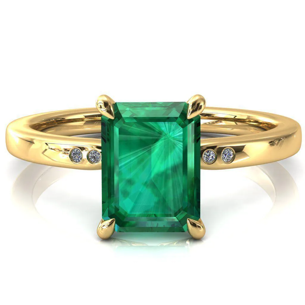 Maise Emerald Emerald 4 Prong Diamond Accent Engagement Ring