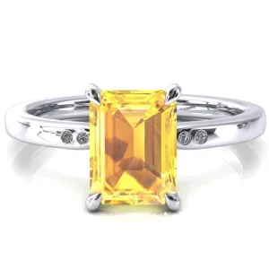 Maise Emerald Yellow Sapphire 4 Prong Diamond Accent Engagement Ring
